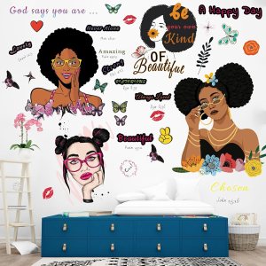 Calcomanía de pared de niña negra, decoración de otoño para el hogar, calcomanía de mariposa para decoración de pared para dormitorio de niños, sala Calcomanía de pared de niña negra, decoración de otoño para el hogar, calcomanía de mariposa para decoración de pared para dormitorio de niños, sala