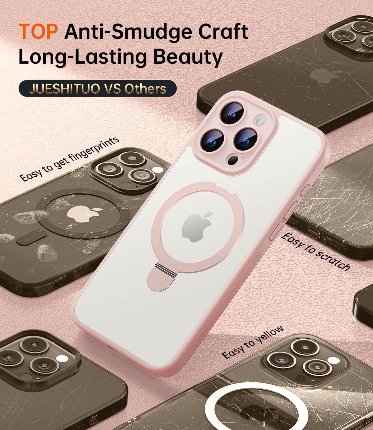 JUESHITUO Funda para iPhone 15 ProMax con soporte magnético protección completa de la cámara compatible con MagSafe grado mil, a prueba de golpes,