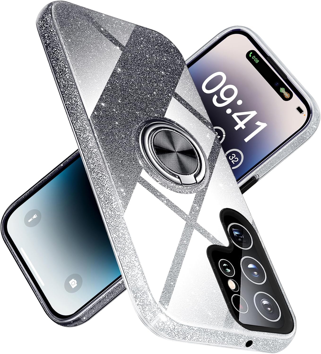 Funda para Samsung Galaxy S23 Ultra 5G con soporte de anillo magnético, purpurina brillante, para niñas y mujeres, funda de TPU y funda protectora