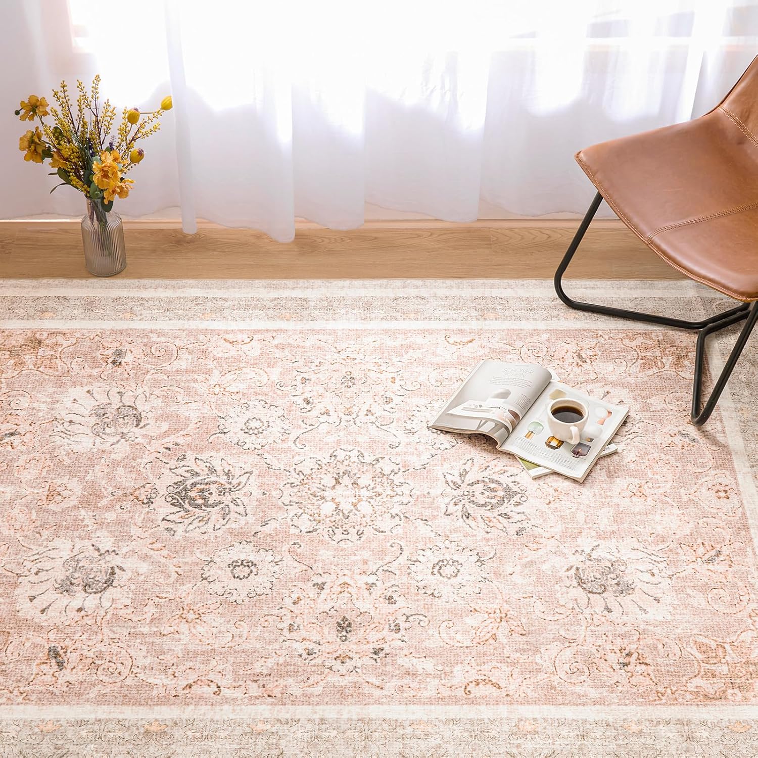 Phantoscope Vintage Collection – Alfombra de área de 5 x 7 pies para sala de estar, alfombra lavable de estilo bohemio, antideslizante para