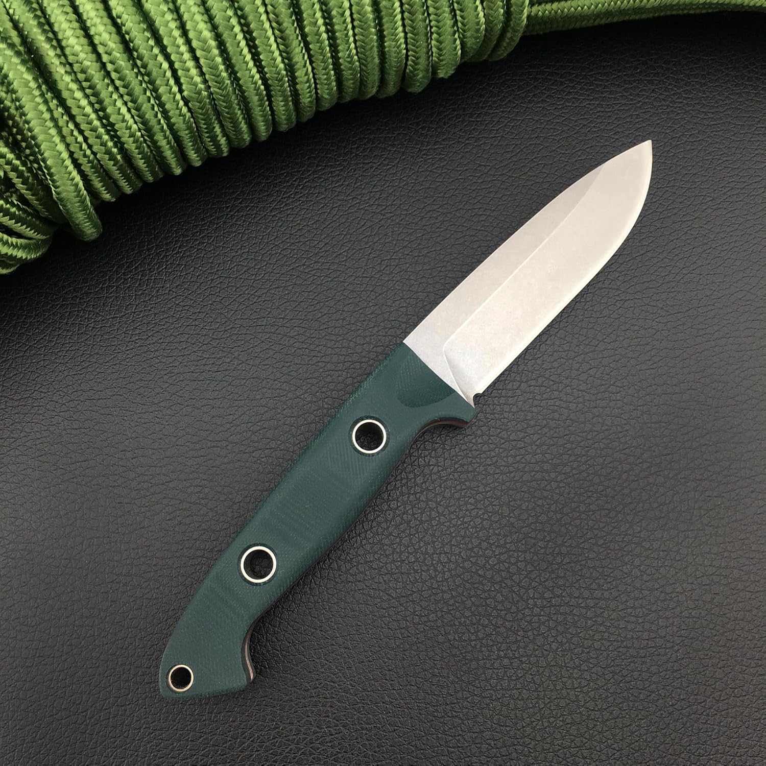 Buschcrafter 162 Cuchillo de hoja fija de 9.1 pulgadas con funda, cuchillo de caza al aire libre con hoja 7Cr17Mov de 3.9 pulgadas, mango verde G10,