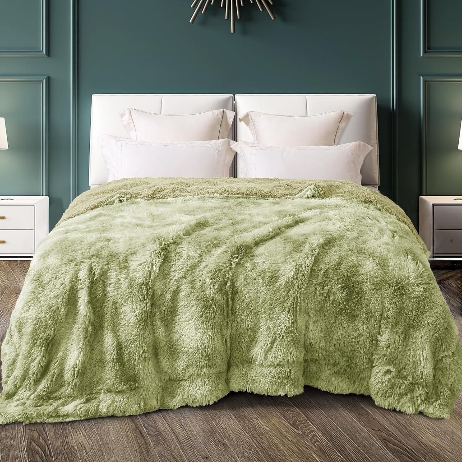 Exclusivo Mezcla Manta de cama de piel sintética tamaño Queen, súper suave, mullida y afelpada, reversible, manta de forro polar Sherpa y mantas