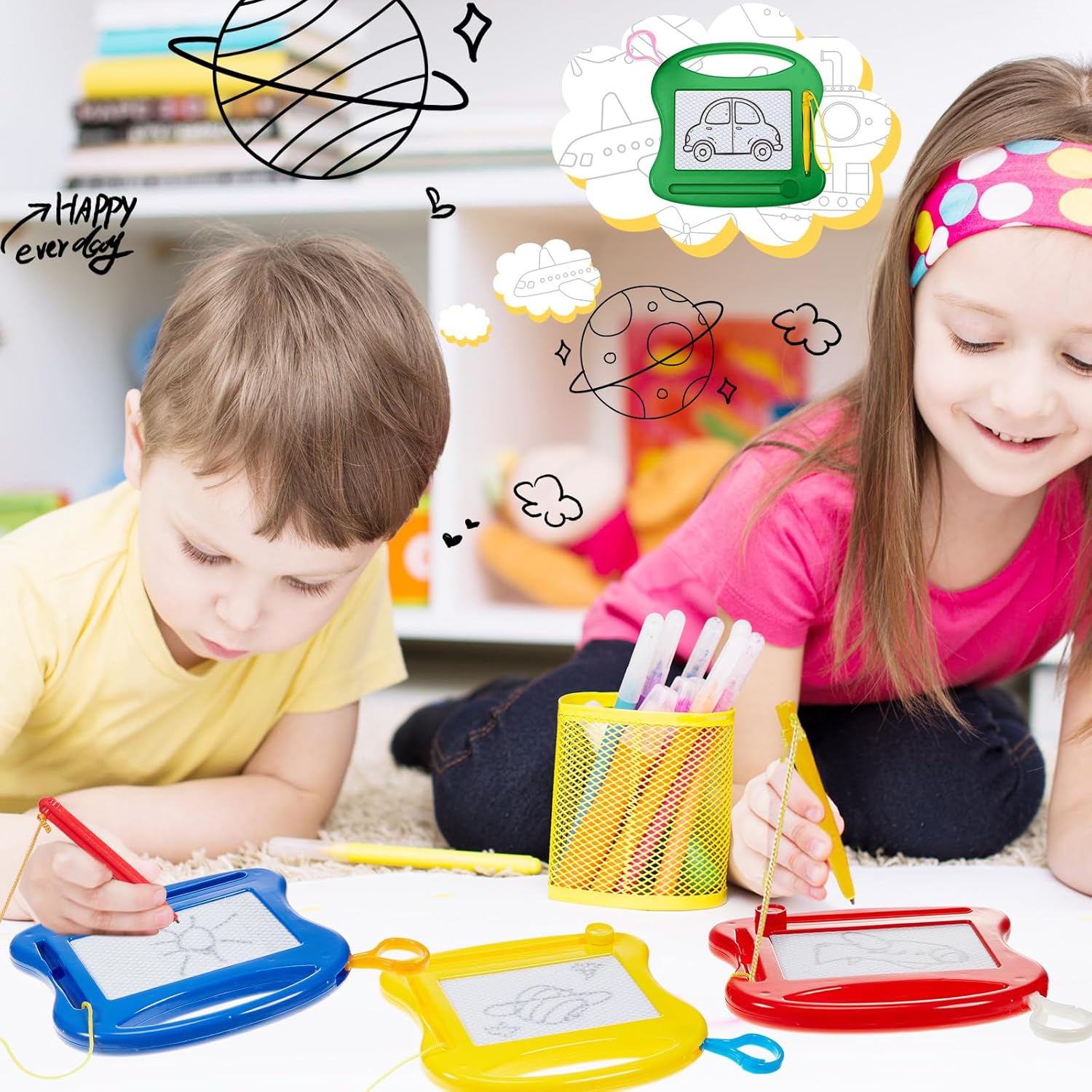 Mini tablero magnético de dibujo de 24 piezas para niños, juego de tablero de garabatos pequeño borrable, portátil, tamaño de viaje, almohadilla de