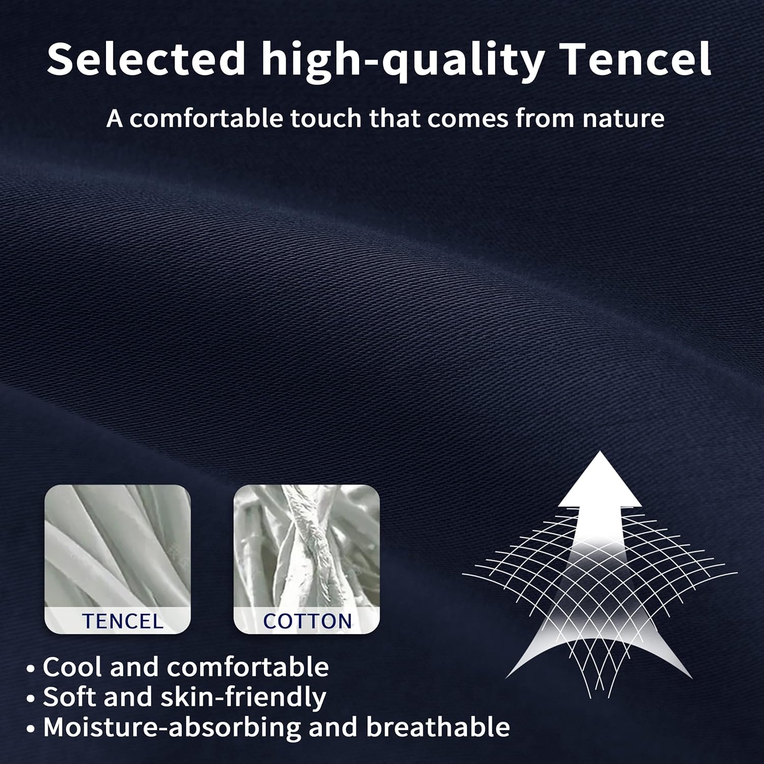 Juego de sábanas de 4 piezas de algodón Tencel refrescante con bolsillos profundos, sábana encimera de tamaño matrimonial, funda de almohada de