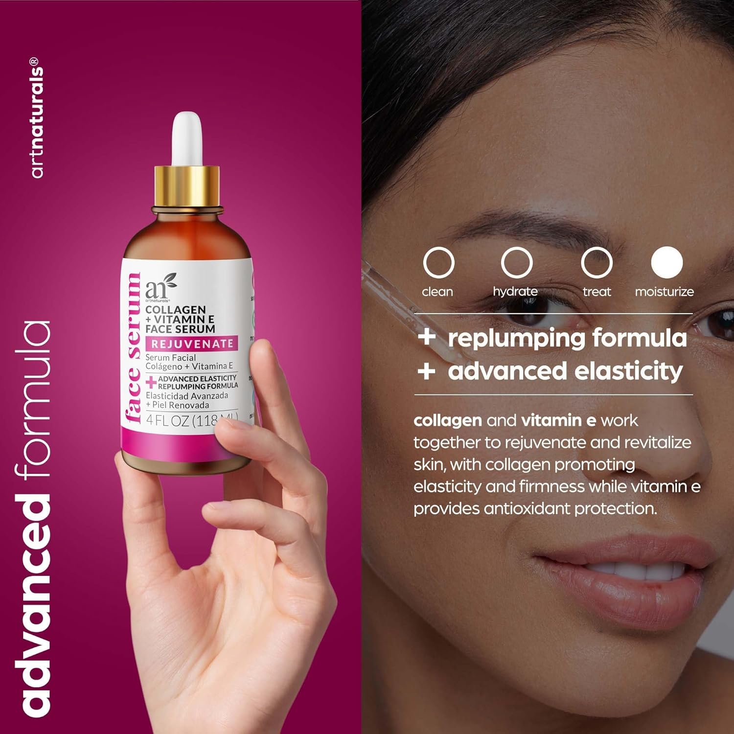 artnaturals Sérum potenciador de colágeno para cara, antienvejecimiento, reduce las arrugas y aumenta el colágeno, cura y repara la piel, mejora el