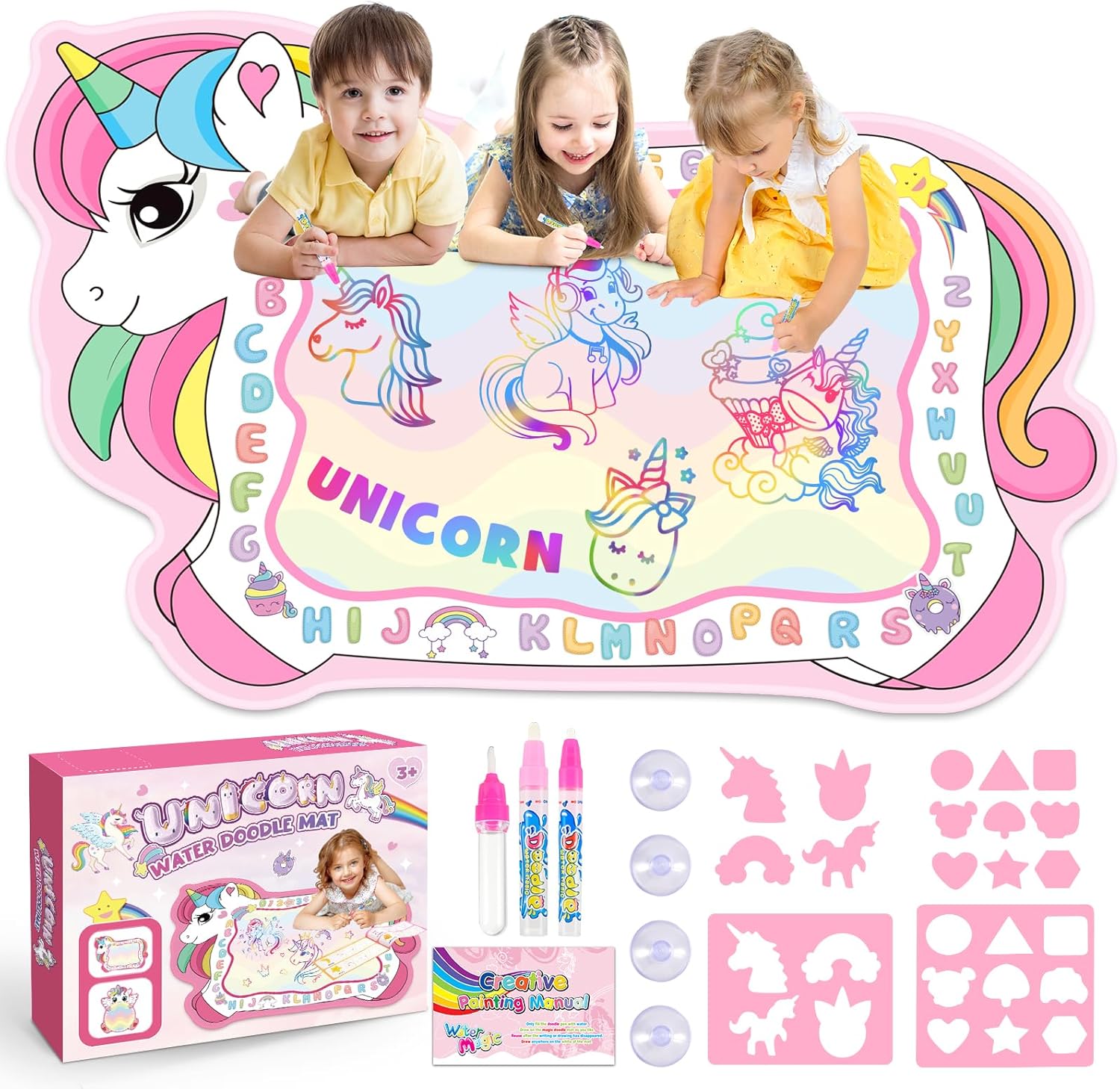 Regalos de unicornios para niñas, juguetes para niños pequeños de 3, 4 y 5 años, para niños y niñas, tapete para garabatos de agua de unicornio,