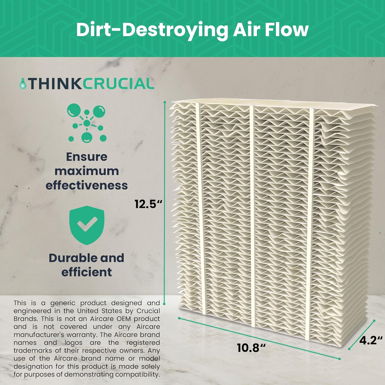 Think Crucial – Filtros de mecha de papel humidificador de repuesto -Compatible con Aircare Parte # 1043 y modelos EP9500, EP9700, EP9800, EP9R500,