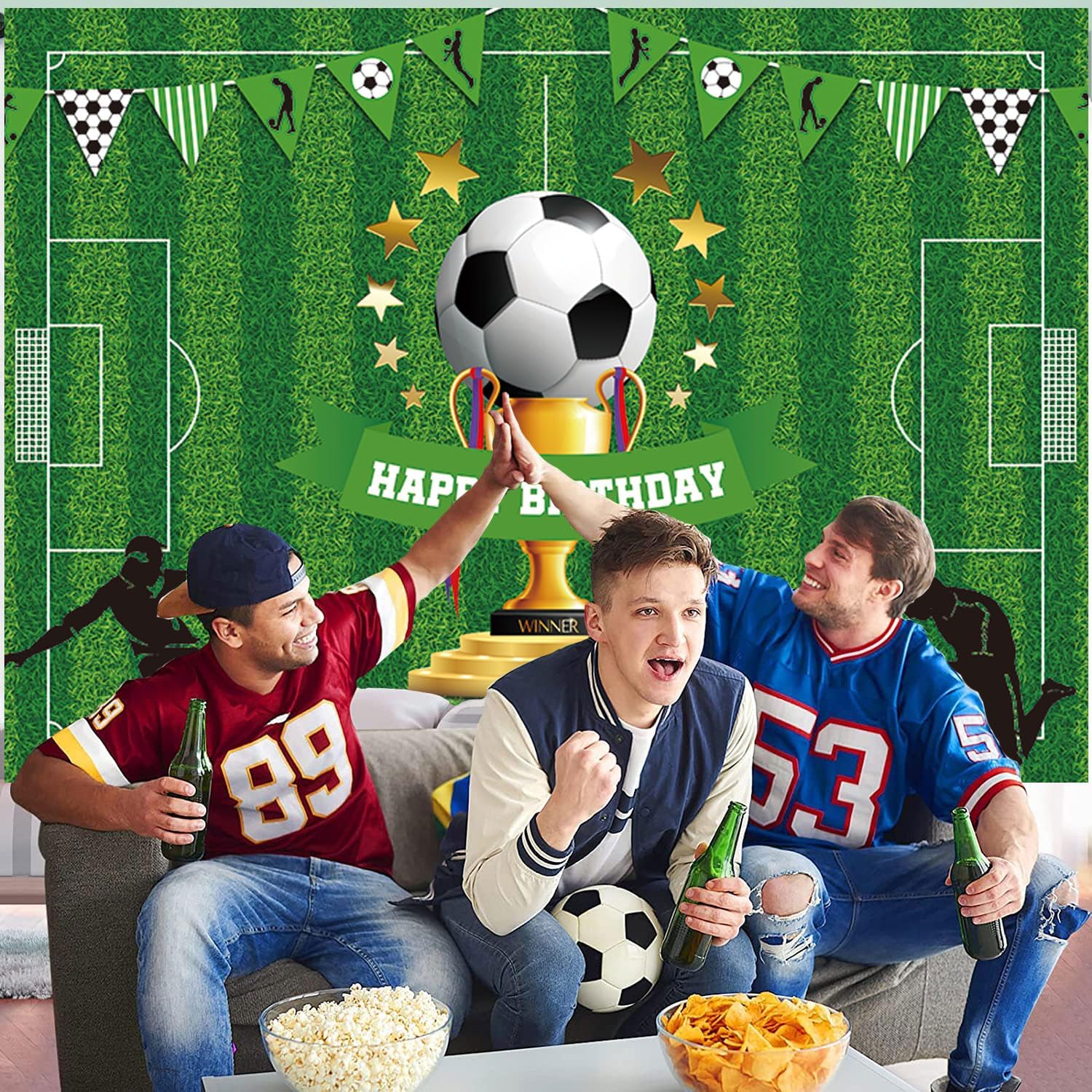 DIZHI Telón de fondo de fiesta de fútbol para decoración de fiesta temática deportiva para niños y niños, fiesta de cumpleaños de fútbol,