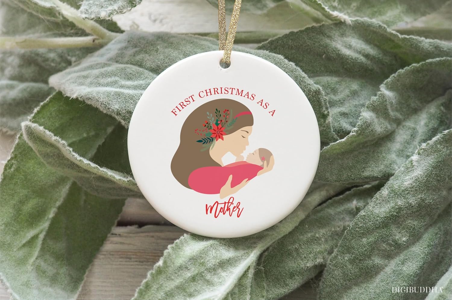 DIGIBUDDHA First Christmas as a Mother Ornament Gift Beautiful Porcelain Family Keepsake Present to New Mommy Daughter Mom of Newborn Girl Child 3″