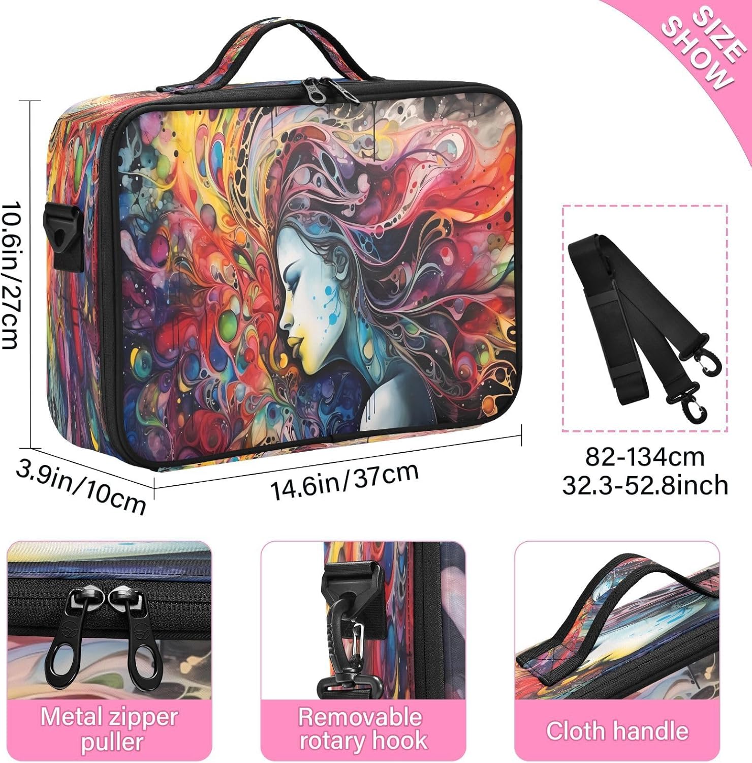 Bolsa de maquillaje de arte colorido para mujer, bolsa de maquillaje de viaje para cosméticos, bolsa de aseo con compartimentos grandes, bolsas de