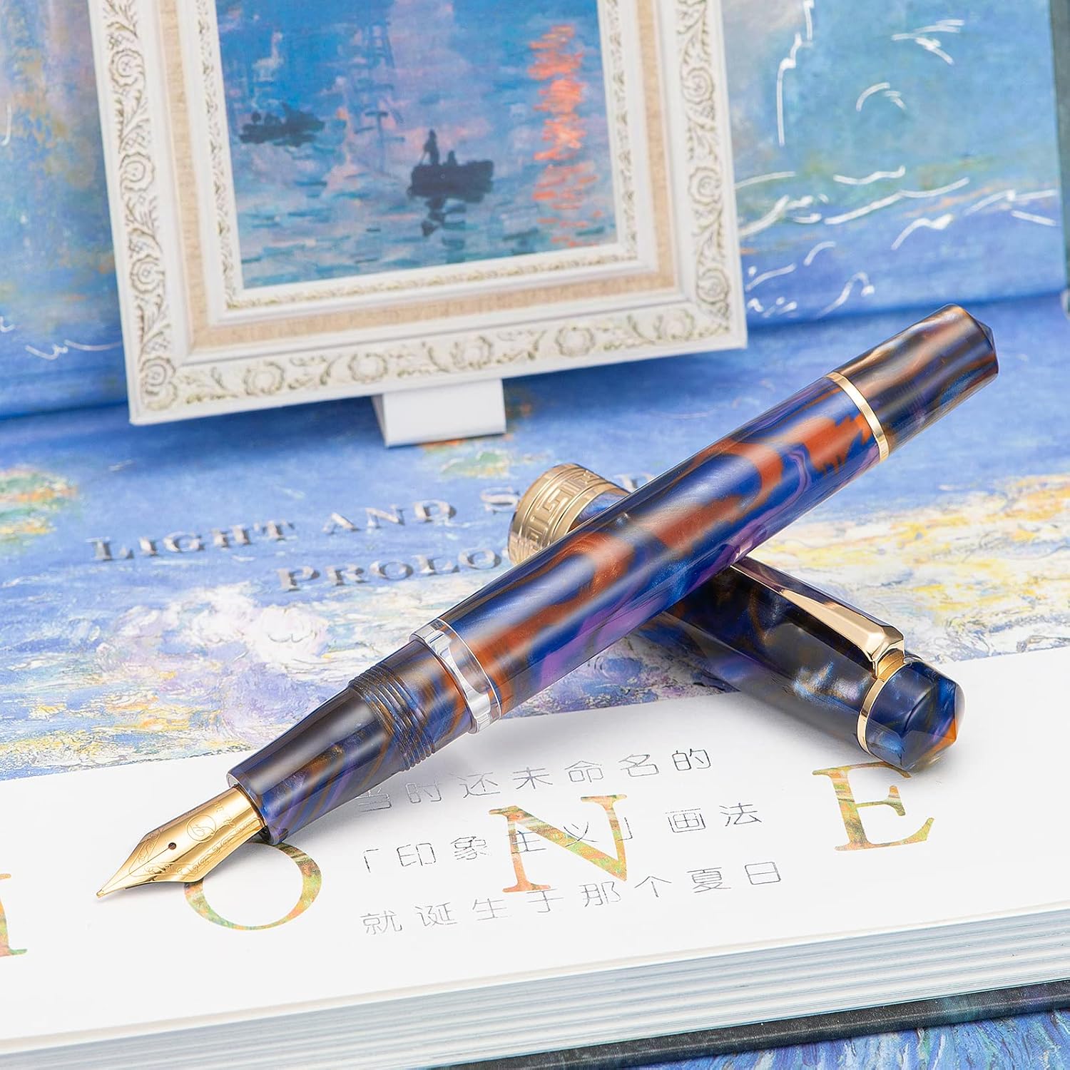 Asvine P20 – Pluma estilográfica de pistón de resina morada, punta media iridio con borde dorado, firma empresarial, colección Smooth Writer con