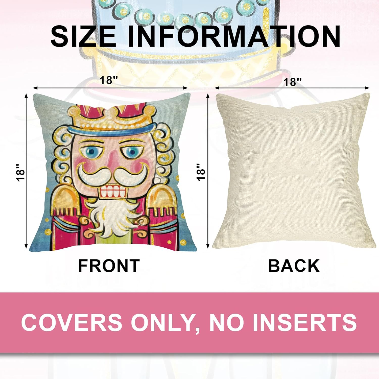 Ussap Juego de 4 fundas de almohada decorativas de cascanueces de Feliz Navidad de 18 x 18 pulgadas, decoración de fundas de cojín de madera de