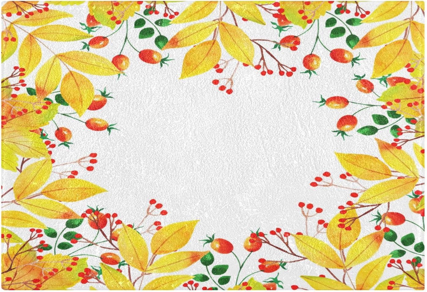 Bathroom Rugs Sets 2 Piece 24×16+24×20 Inch,Soft U-Shaped Contour Toilet Rug Autumn Leaves Berry Non-Slip Absorbent Bath Floor Mat Carpet Set Water