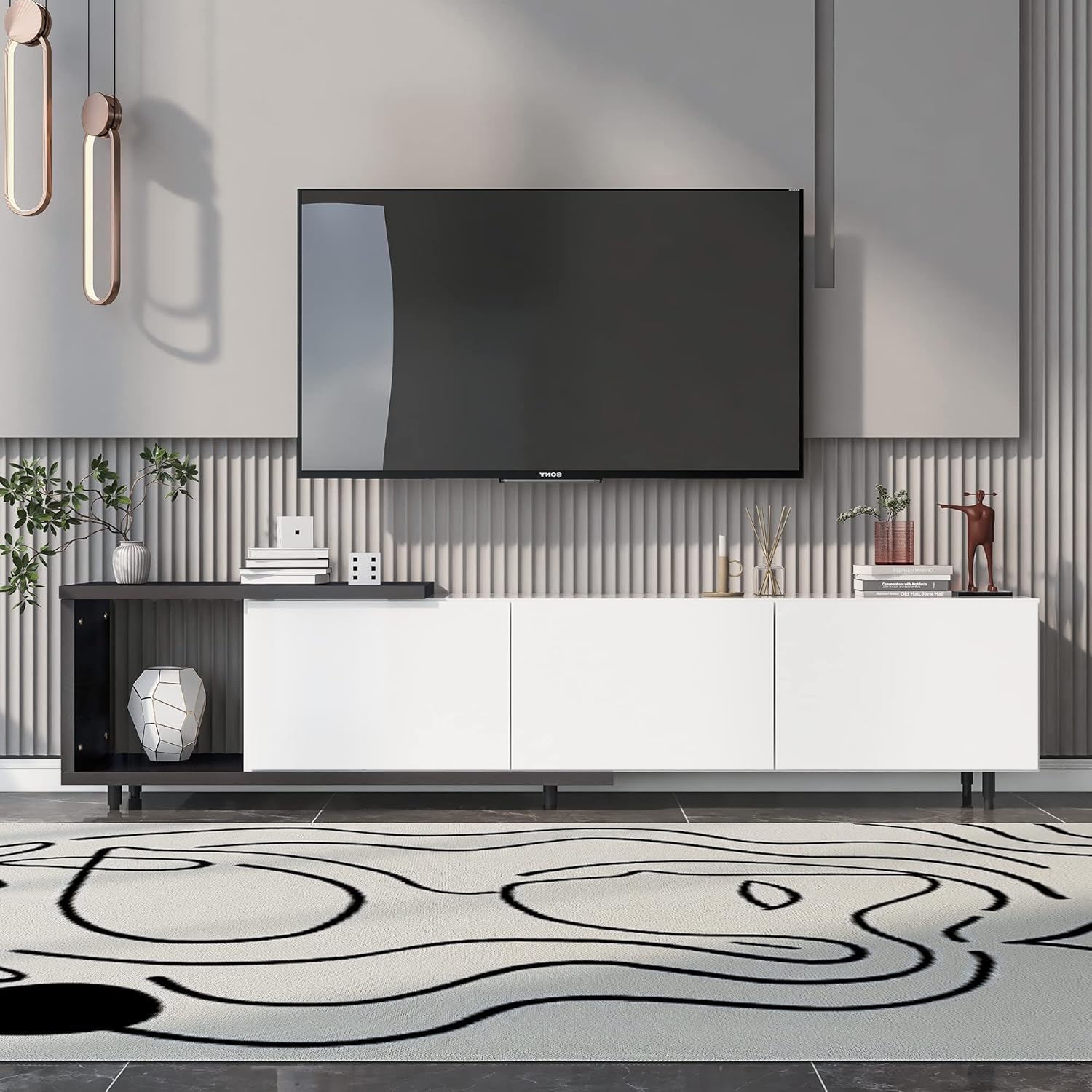 Merax, Soporte Mondern blanco de 80+pulgadas, mueble de TV para sala de estar, longitud de 84.6 pulgadas