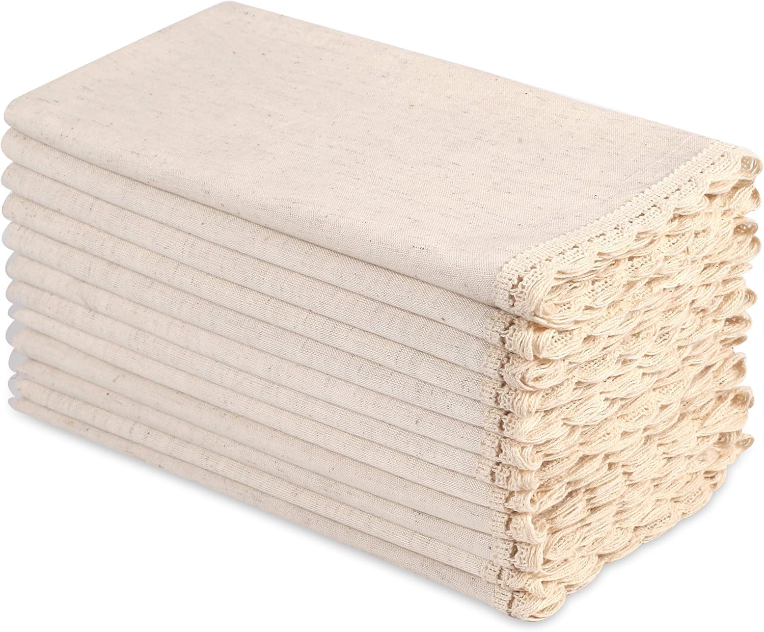 Servilletas de tela de lino de algodón con encaje y esquina a inglete a medida, 20 x 20 pulgadas, juego de 12 servilletas de boda, servilletas de