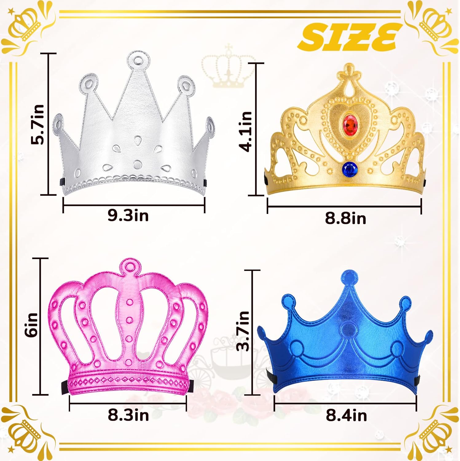 Epakh Juego de 27 coronas de fiesta de princesa, 16 piezas de coronas de princesa con 11 calcomanías de diamante, suministros de fiesta de princesa
