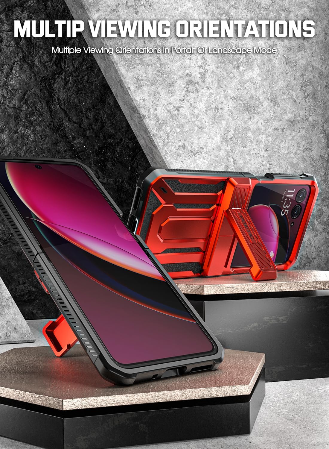 Poetic Spartan – Funda para Motorola Moto Razr + Plus 2023, con función atril, protección de bisagra, prueba de caídas de grado militar de 20 pies,