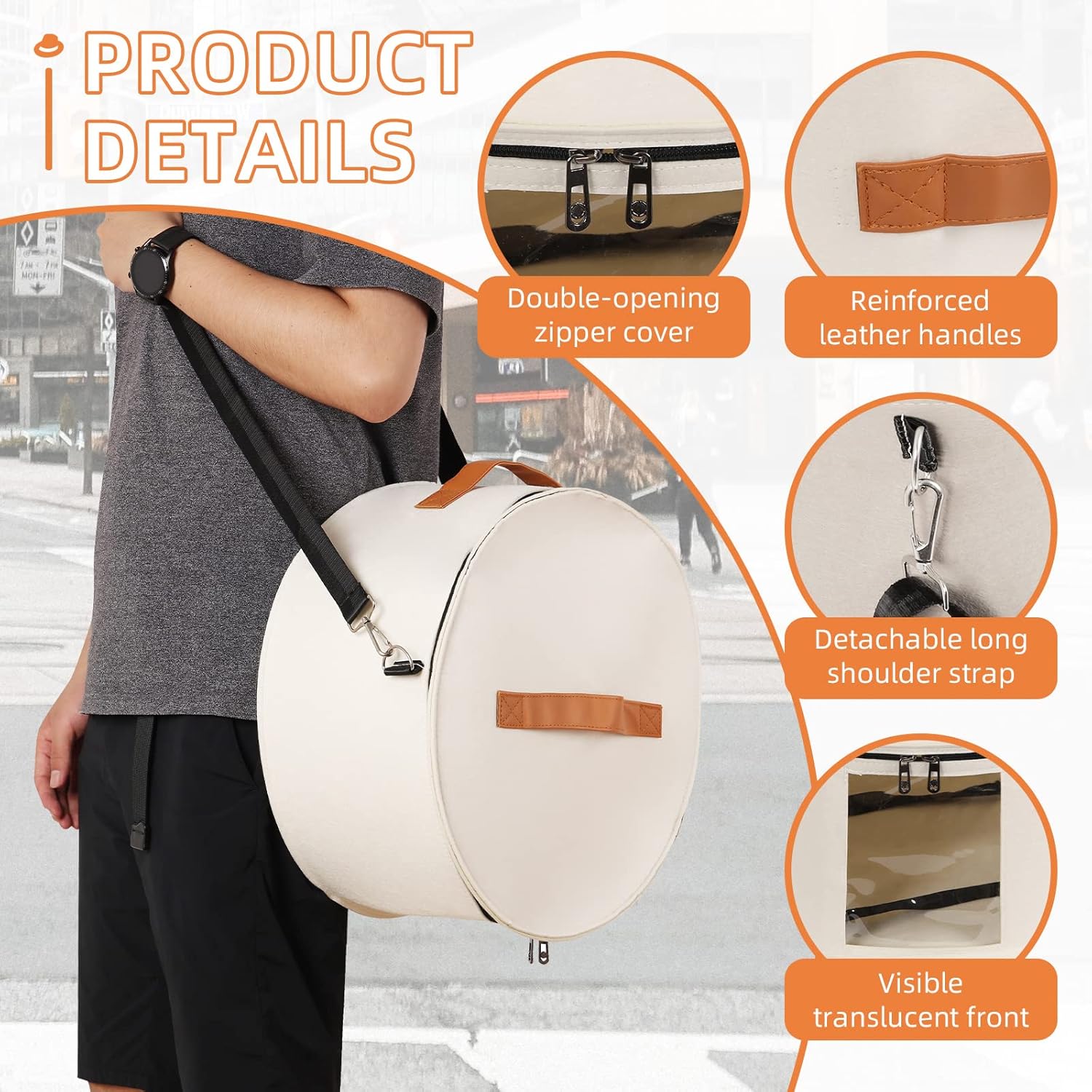 Caja de almacenamiento para sombreros de 16 x 8 pulgadas, cajas de viaje para sombreros con tapas, cajas redondas para sombreros para mujeres, caja