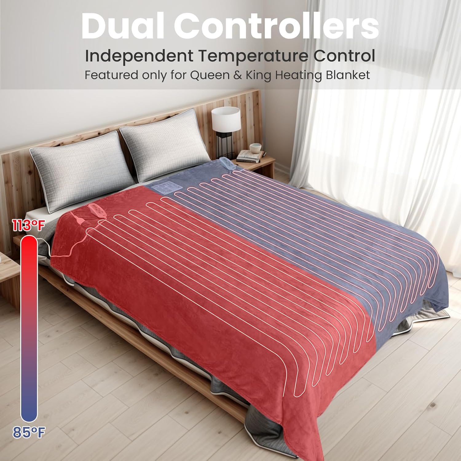 OldPAPA Manta térmica tamaño Queen de 84 x 90 pulgadas, manta eléctrica Sherpa acogedora de doble control para cama con 10 niveles de calentamiento