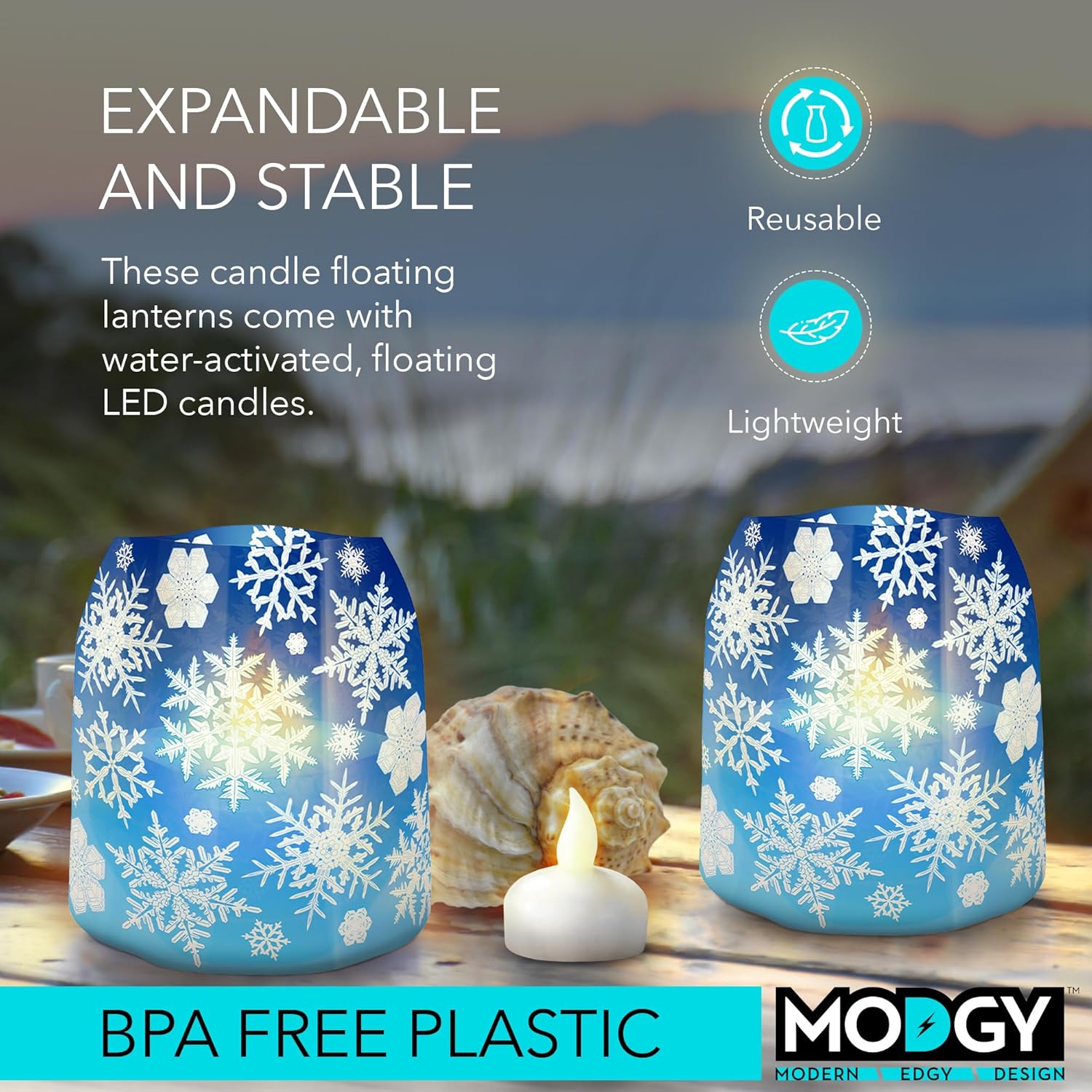 MODGY Farol LED luminoso, portavelas decorativo para interiores y exteriores, lámpara de vela de plástico para mesa de boda, porche, velas flotantes