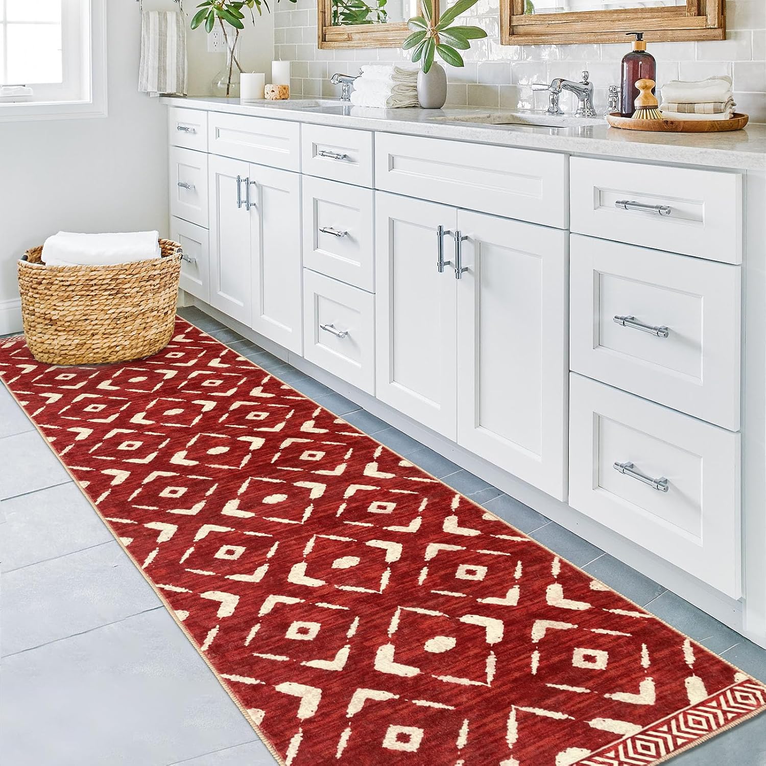 KILOCOCO Alfombra de pasillo de 2 x 8 pies, lavable, antideslizante, de pelo corto, para dormitorio, cocina, sala de estar, baño, alfombra bohemia,