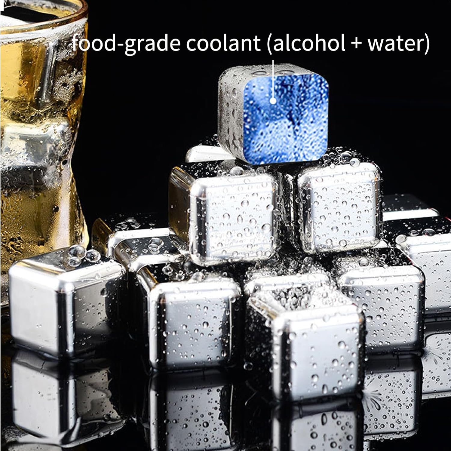 Cubitos de hielo de metal, 6 cubos de hielo reutilizables de metal de acero inoxidable para bebidas