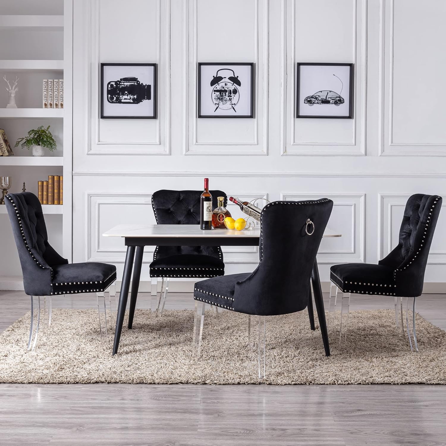 chairus Juego de 2 sillas de comedor modernas de terciopelo Parsons con respaldo copetudo, sillas de sala de estar con patas de acrílico