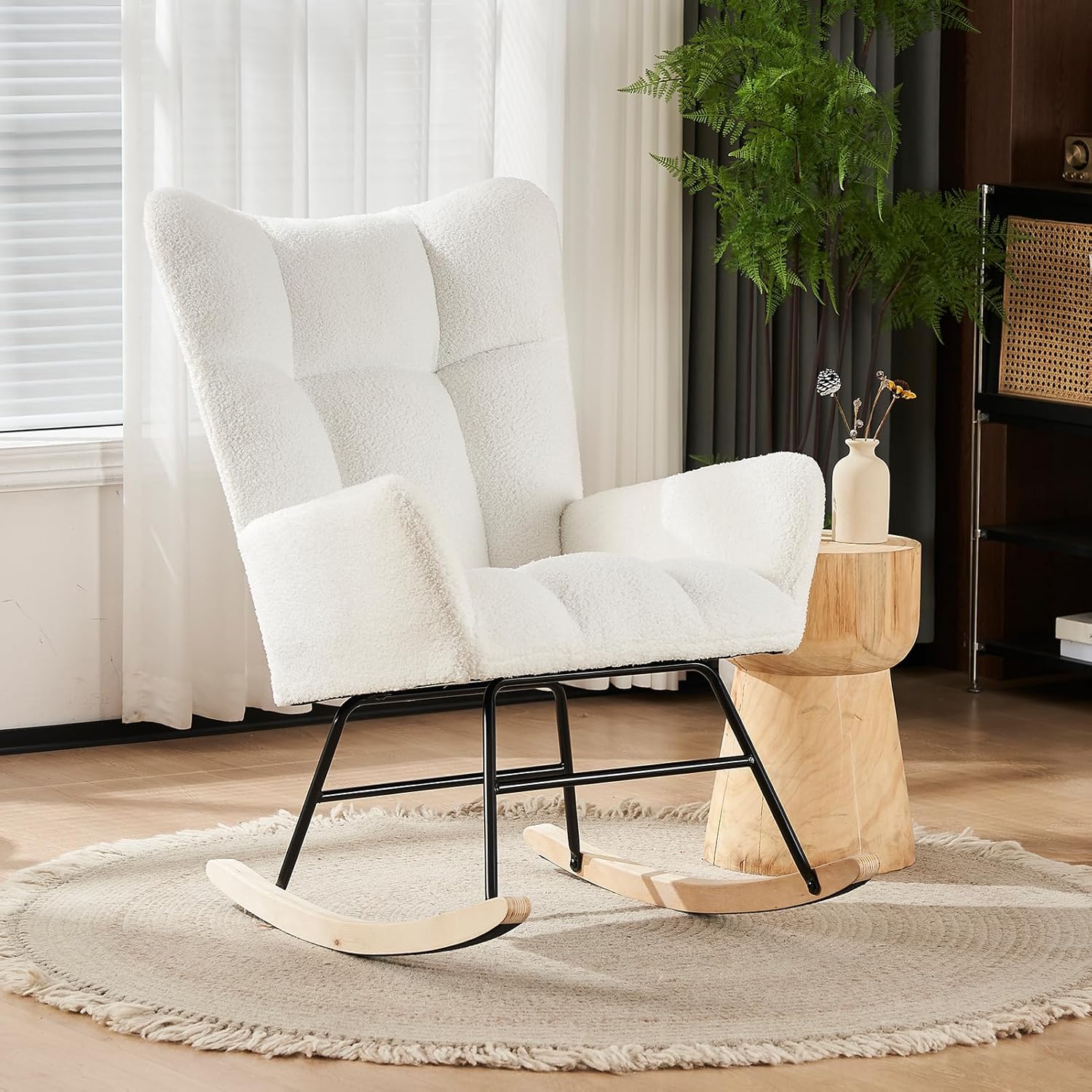 Wrofly Mecedora para guardería, moderna mecedora de sherpa con respaldo alto, cómoda silla de lectura tapizada para guardería, sala de estar,