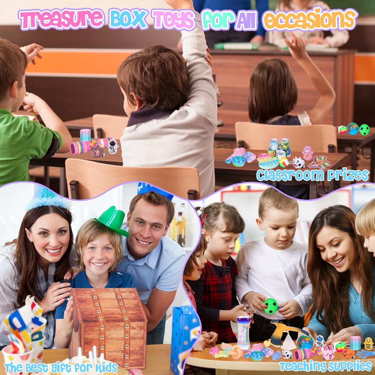 Paquete de 82 recuerdos de fiesta para niños, juguetes de caja del tesoro para premios en el aula, paquete de juguetes para ansiedad, premios de