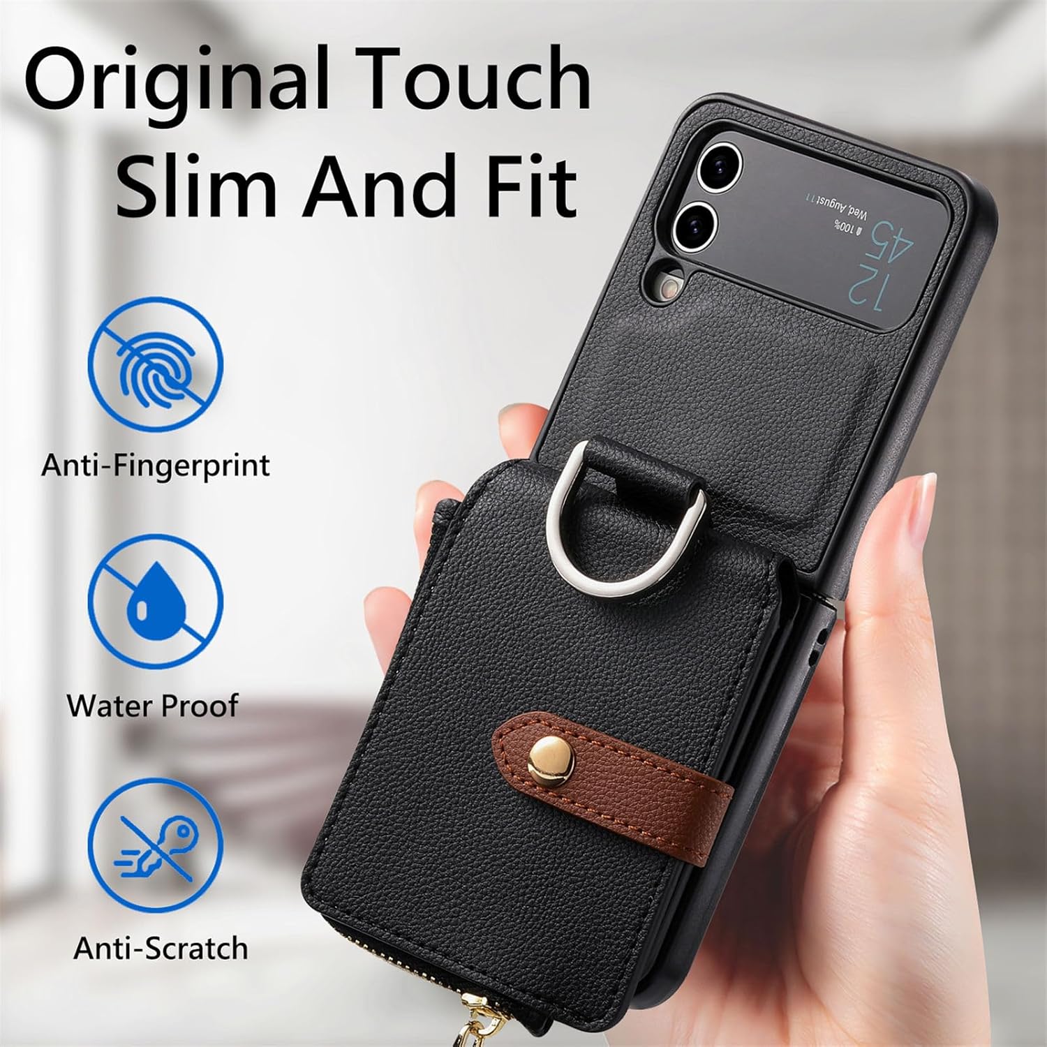 Asuwish Compatible con Samsung Galaxy Z Flip 4 5G 2022 – Funda tipo cartera y ranura para tarjetas, anillo con cierre magnético, a prueba de golpes,