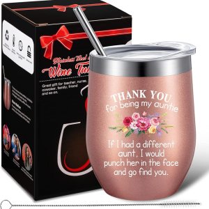 Taza de café aislada de acero inoxidable de 12 onzas con tapa, popote y cepillo para regalo de cumpleaños para la tía, regalo de cumpleaños de Taza de café aislada de acero inoxidable de 12 onzas con tapa, popote y cepillo para regalo de cumpleaños para la tía, regalo de cumpleaños de