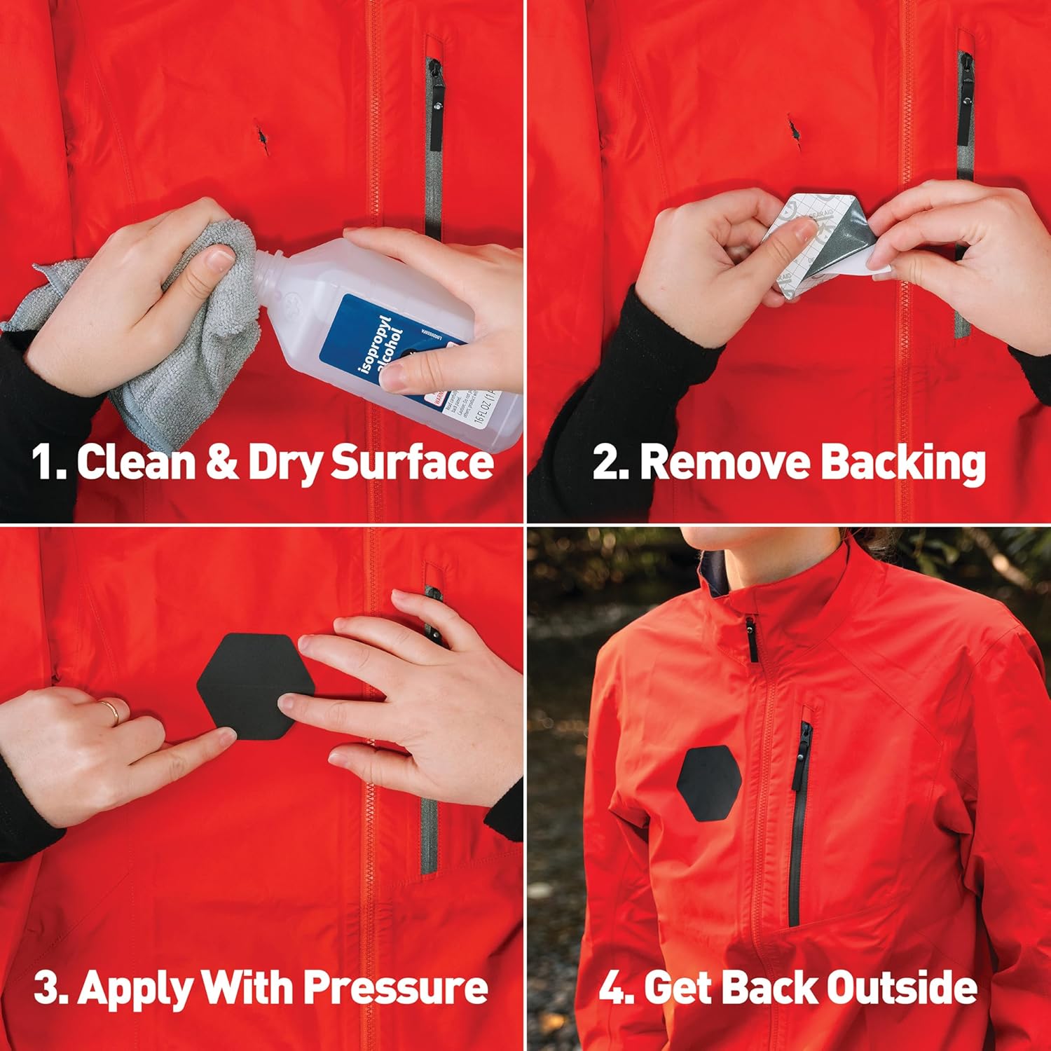 GEAR AID Tenacious – Parches de reparación con forma hexagonal para fijar agujeros en chaquetas, tiendas de campaña, lluvia y equipo al aire libre,