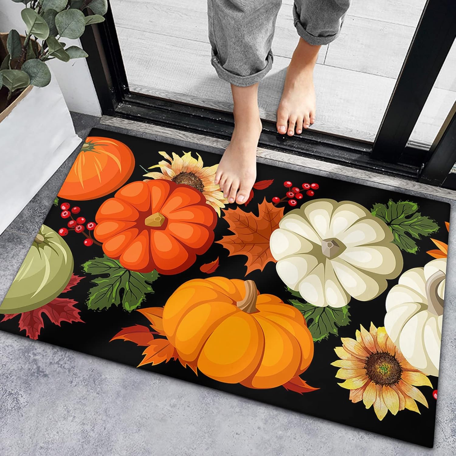 Alfombras de baño antideslizantes para puerta delantera, Acción de Gracias, calabaza, hojas de arce, alfombras de cocina, granja, cosecha de otoño