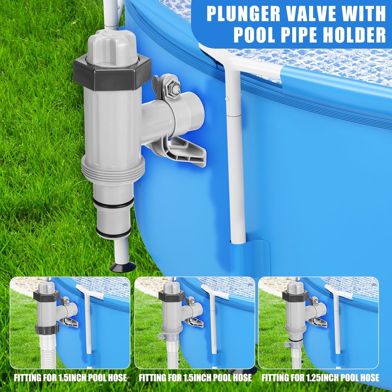 1 juego de adaptador de manguera de piscina con soporte de tubo de piscina y válvula de émbolo y kit de mangueras de bomba de piscina de 1.5