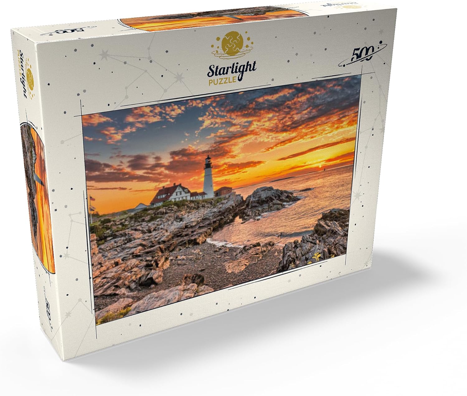 MyPuzzle Portland Lighthouse at Sunrise in New England Maine USA – Rompecabezas prémium de 500 piezas para adultos
