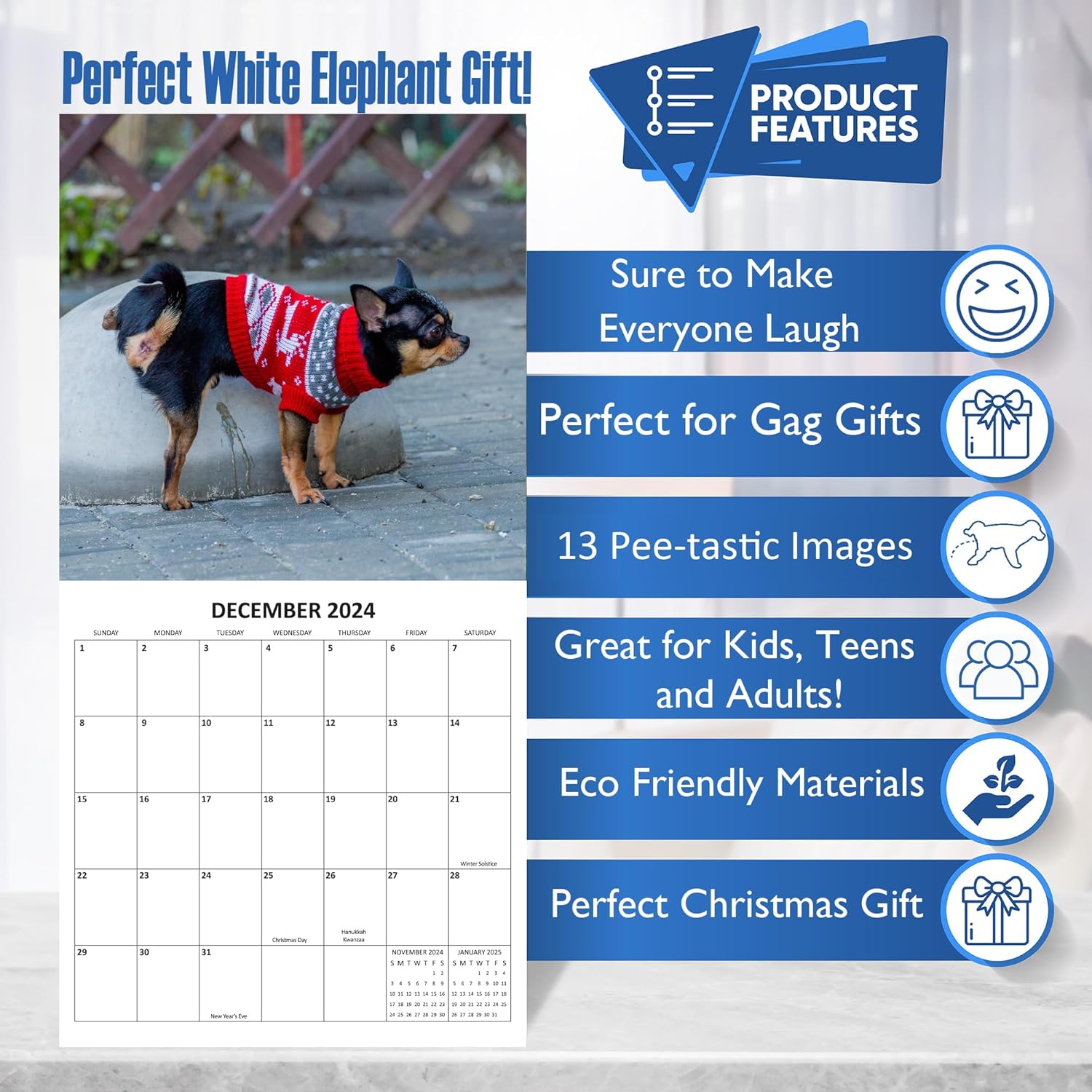Calendario mensual de pared 2024 Funny Dogs Marking Territory  12 x 24 pulgadas  Calendario de perro de regalo de broma 2024