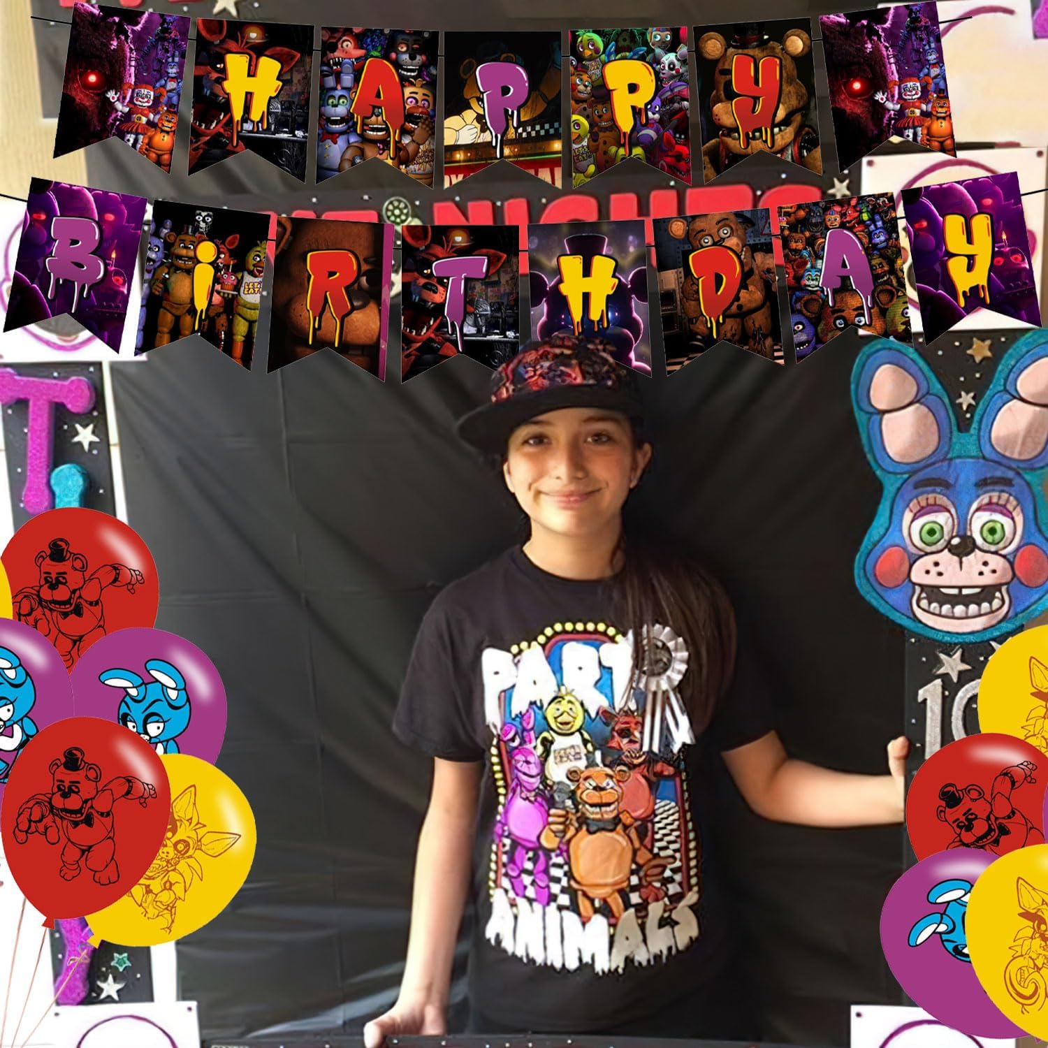 Decoración temática de fiesta de cumpleaños para niños con 1 pancarta de feliz cumpleaños, 12 adornos para cupcakes, 18 globos para fiestas