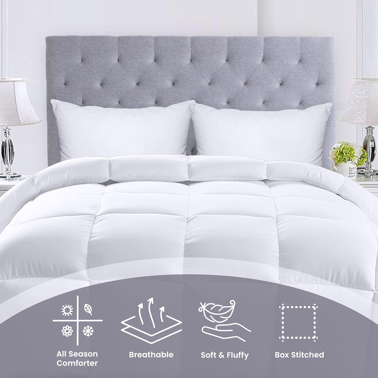 Utopia Bedding – Edredón para todo el año, 8.82ozm, edredón de plumón alternativo ultrasuave, relleno de fibra siliconada de felpa, con cuadros