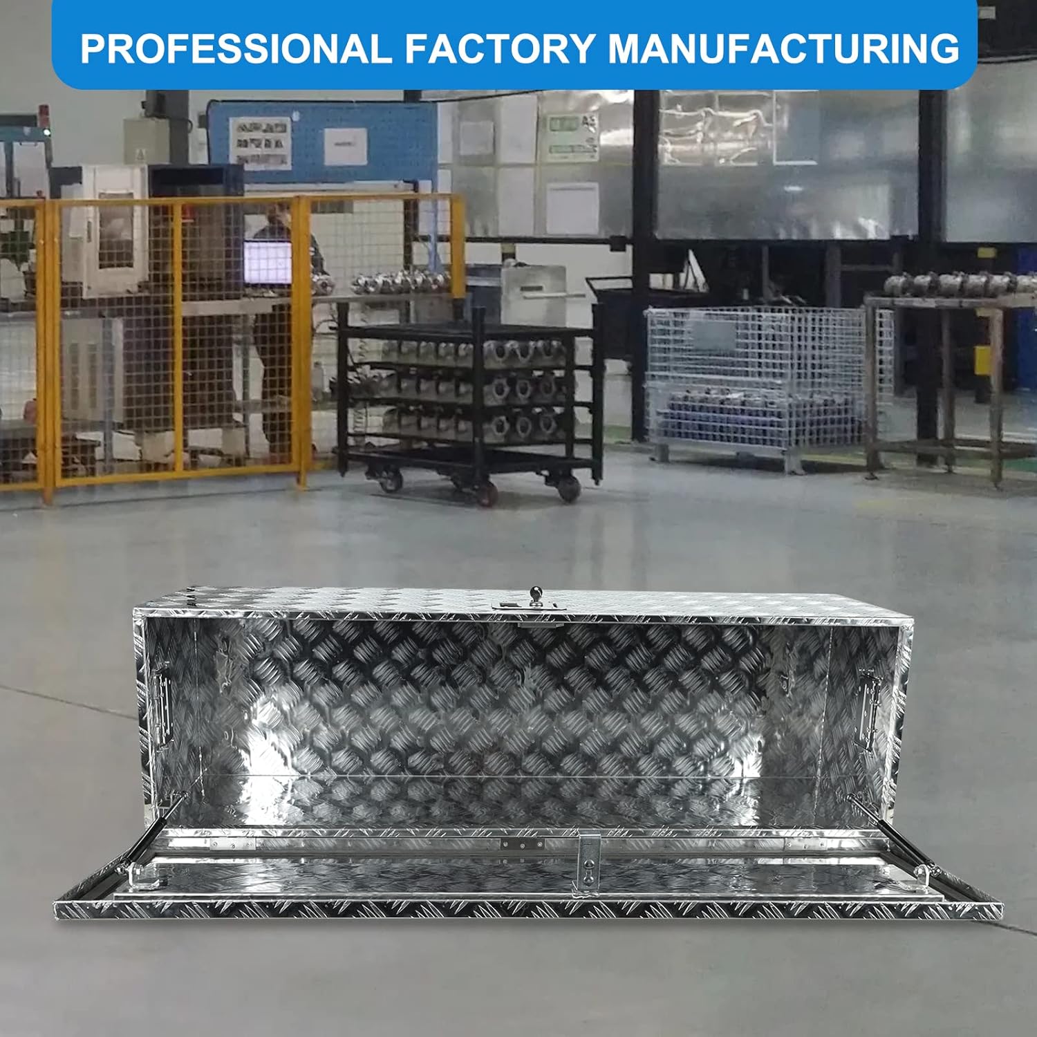 Caja de herramientas de aluminio plateado de 49 x 15 x 15 pulgadas, caja de herramientas con cerradura y llave, banda de rodadura de 5 barras