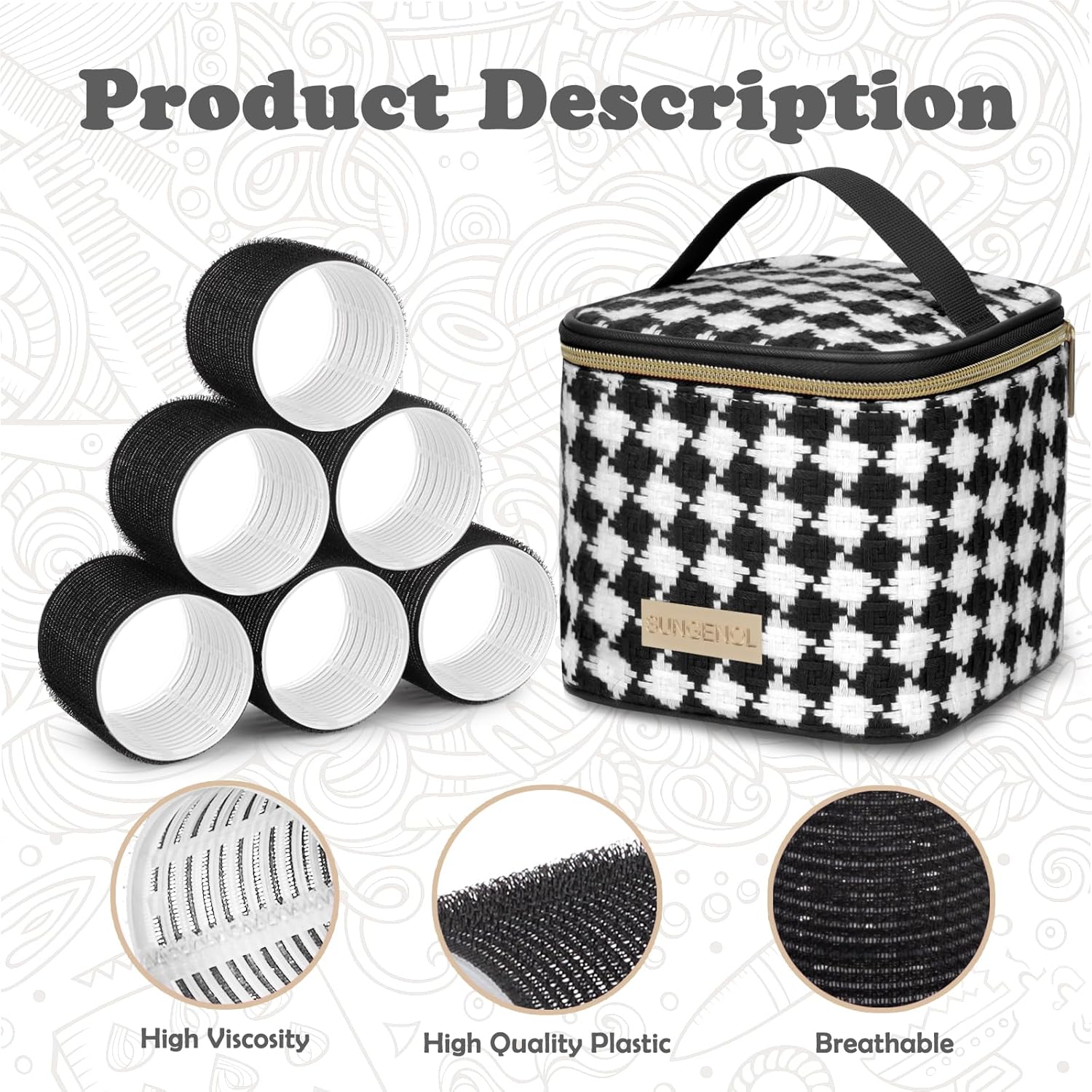 Juego de rodillos para el cabello, 18 rodillos autoadhesivos sin calor con clips y peine, rizadores de salón para estilos de bricolaje, 3 tamaños en