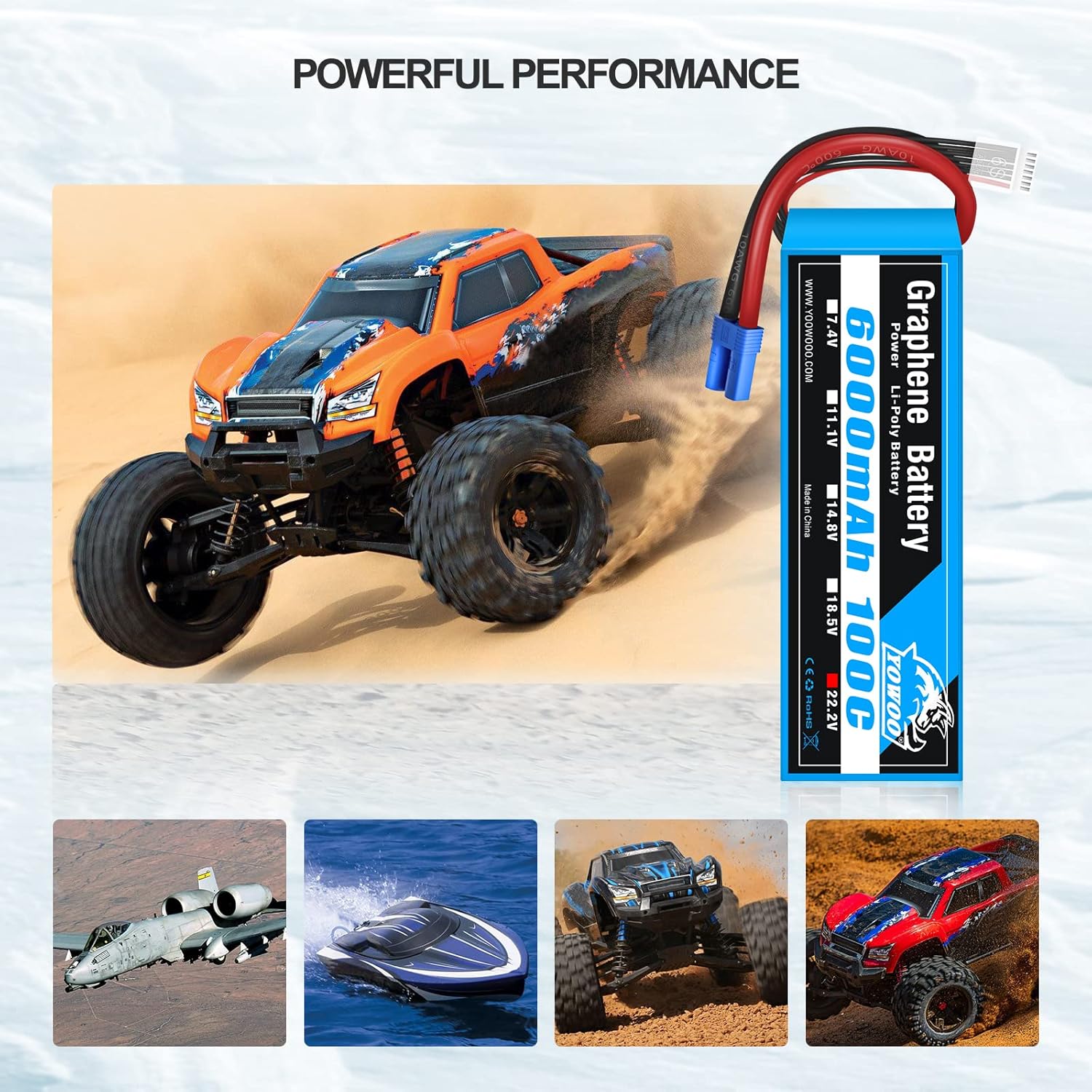 Yowoo 6S 100C 6000mAh 22.2V Lipo Batería con EC5 Plug RC Graphene Lipo para Arrma Mojave EXB Mikado LOGO500 Align T-REX550 600GAUI X5 Outrage 550