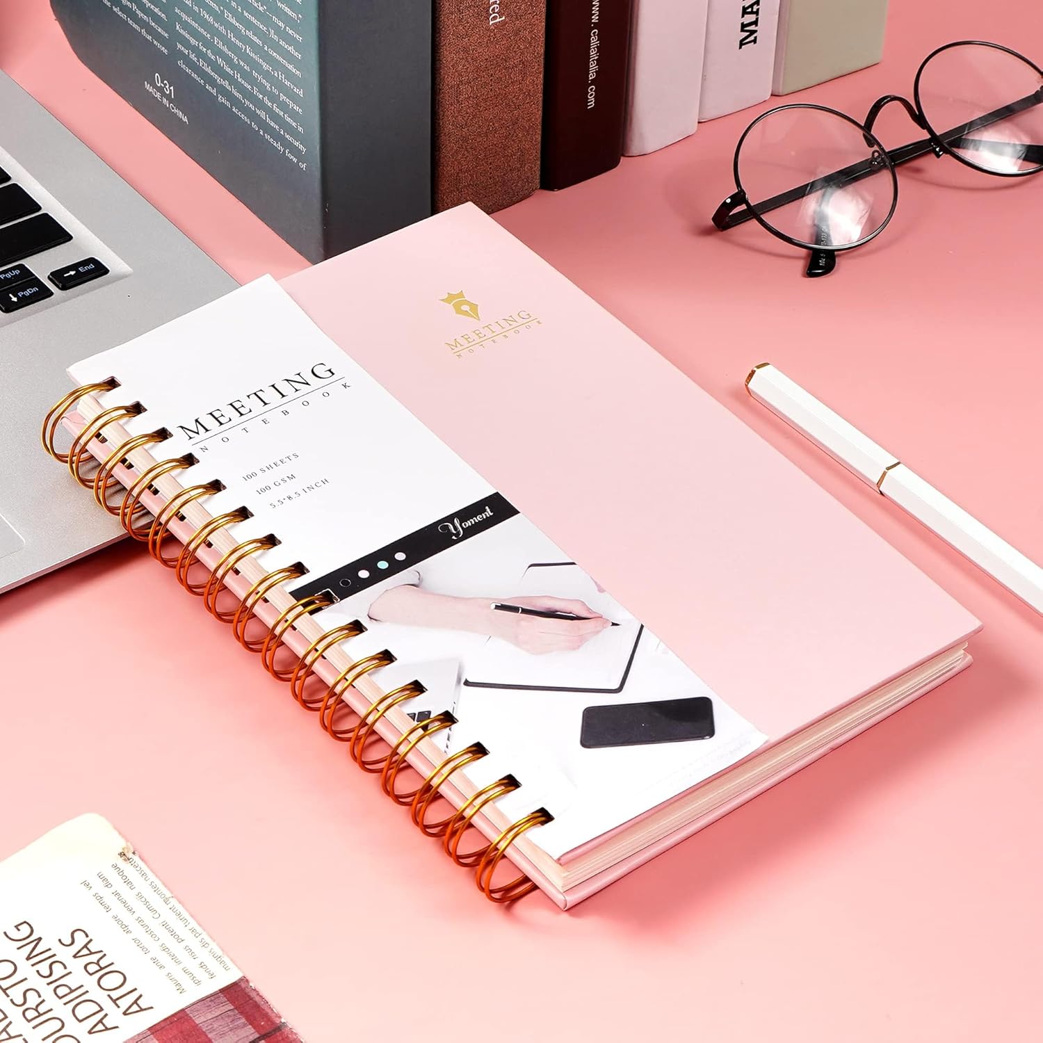 Cuaderno de reuniones para el trabajo con artículos de acción de 5.5 x 8.5 pulgadas, planificador de reuniones en espiral de tapa dura para oficina,