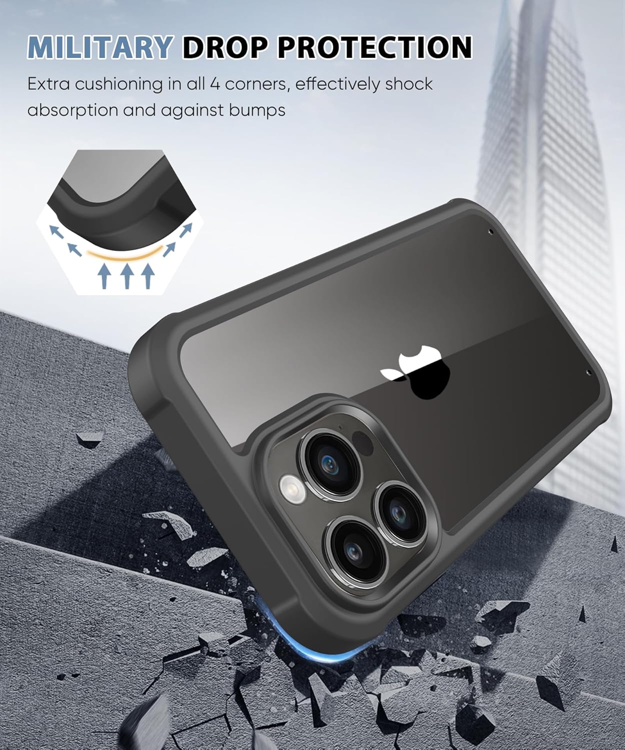 Funda para iPhone 15 Pro Max, protector de pantalla integrado, con protector de lente de cámara, carcasa de cuerpo completo resistente a prueba de