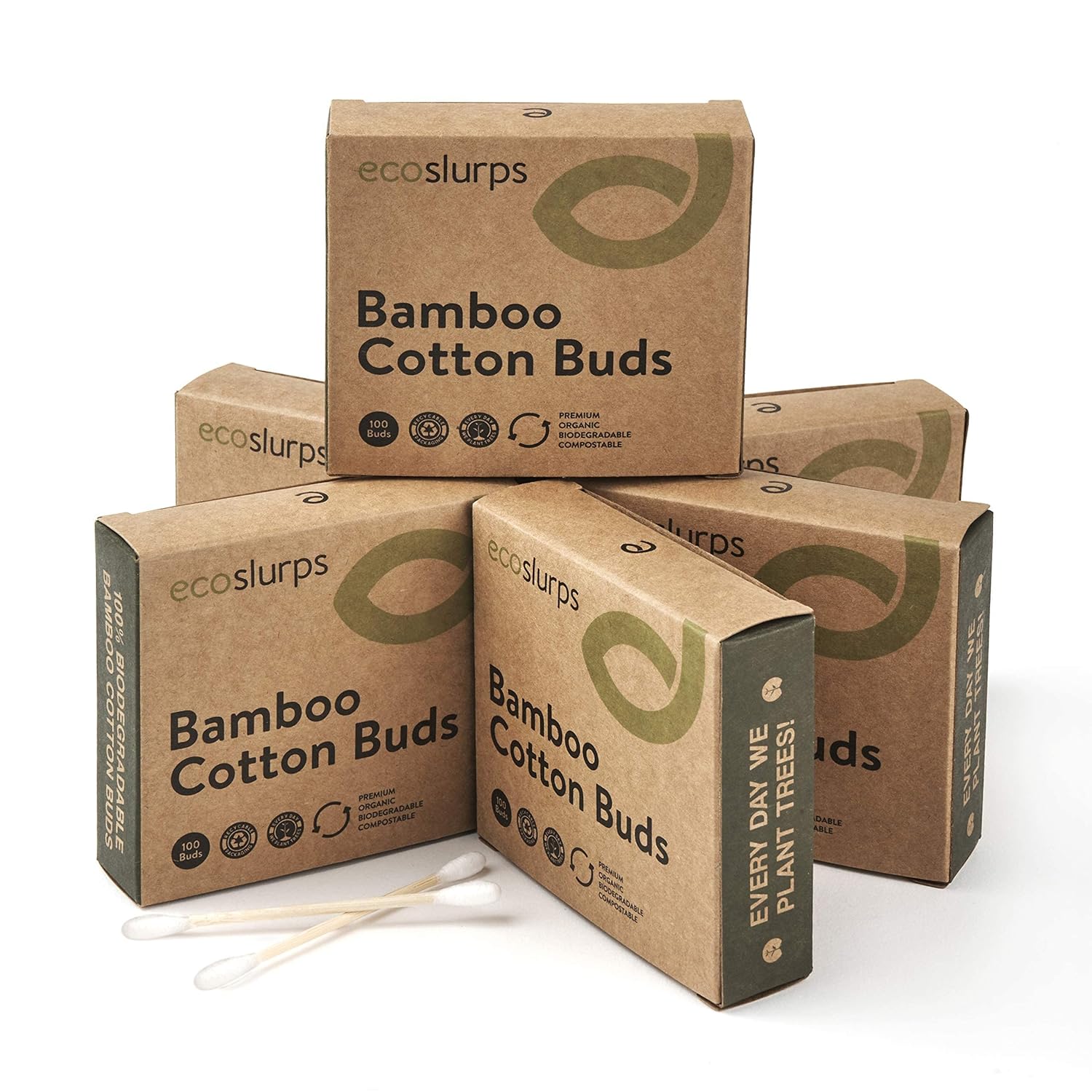 600 hisopos de algodón de bambú, caja familiar grande de capullos de algodón biodegradables, ecológicos, sin plástico en cada hisopo de algodón (6 x