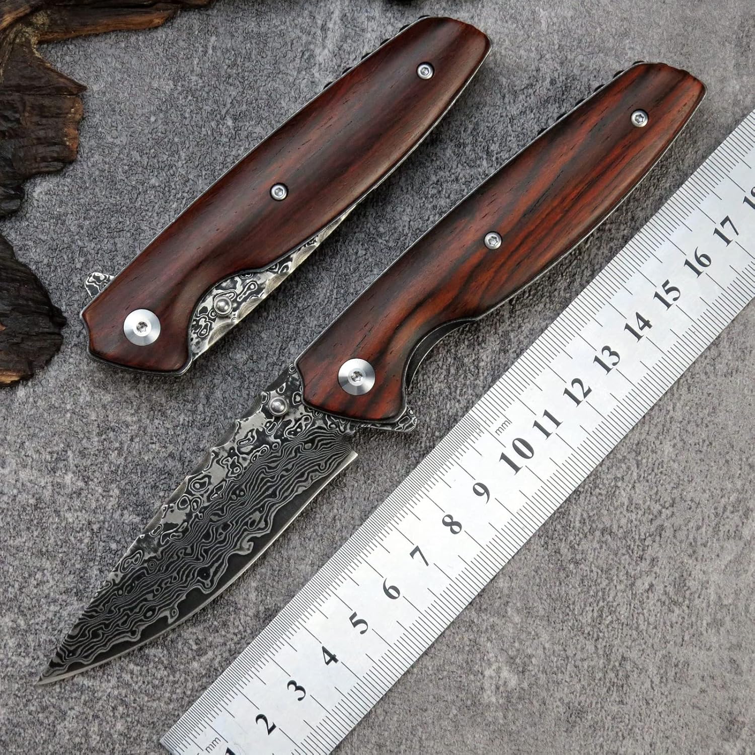 Sitivien ST240 EDC Cuchillo plegable de acero Damasco con mango Dalbergia, bloqueo de hoja de núcleo VG10 y clip para cinturón, cuchillo de