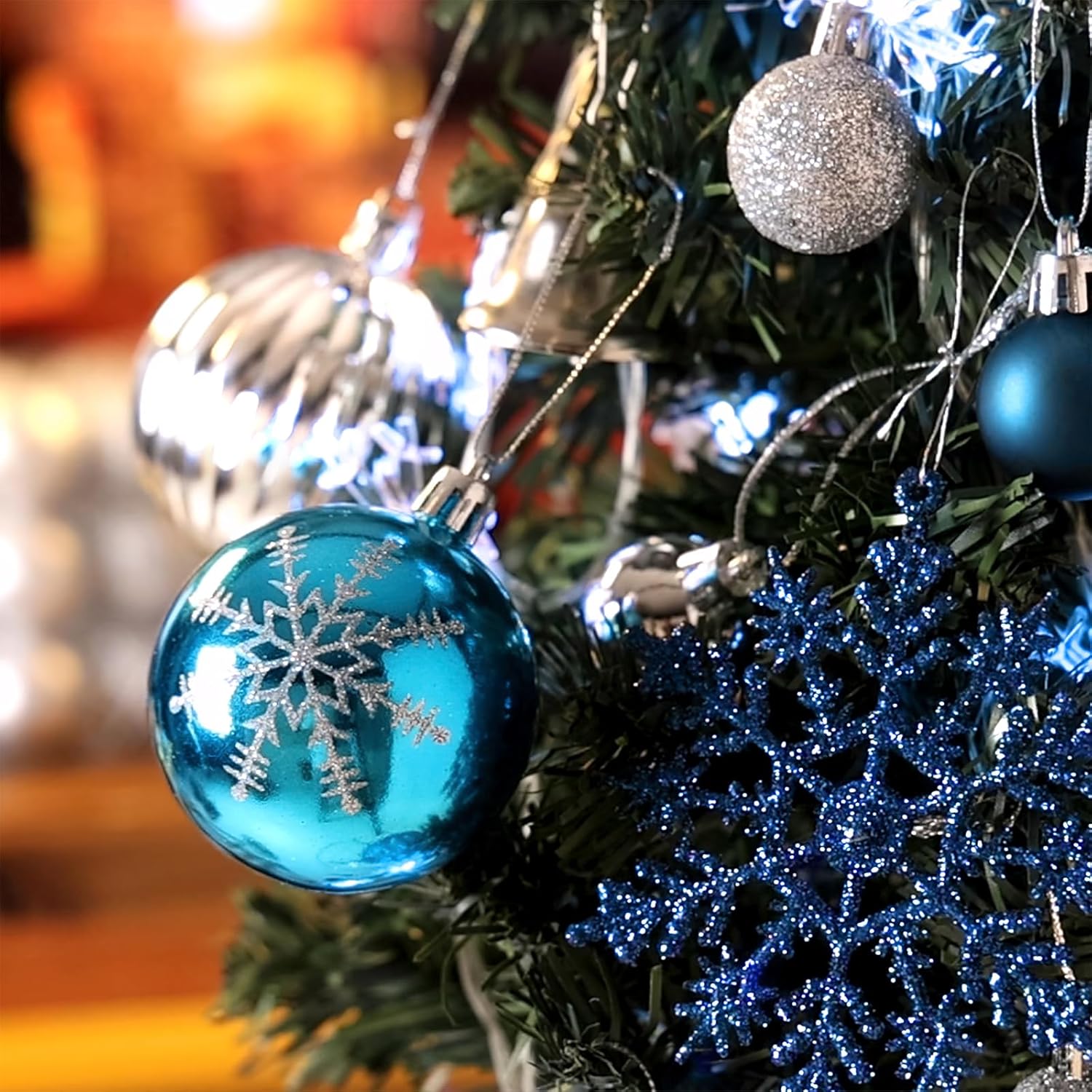 DomeStar 100 adornos de bolas de Navidad, adornos para árbol de Navidad, bolas inastillables con purpurina, copos de nieve para árbol de Navidad,