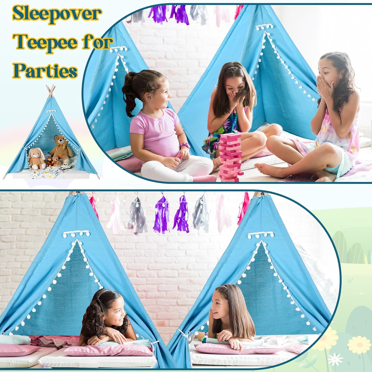 Paquete de 3 tiendas de campaña tipi para niños, niñas, fiestas de pijamas, tiendas de campaña para interiores y exteriores, juegos de casa de
