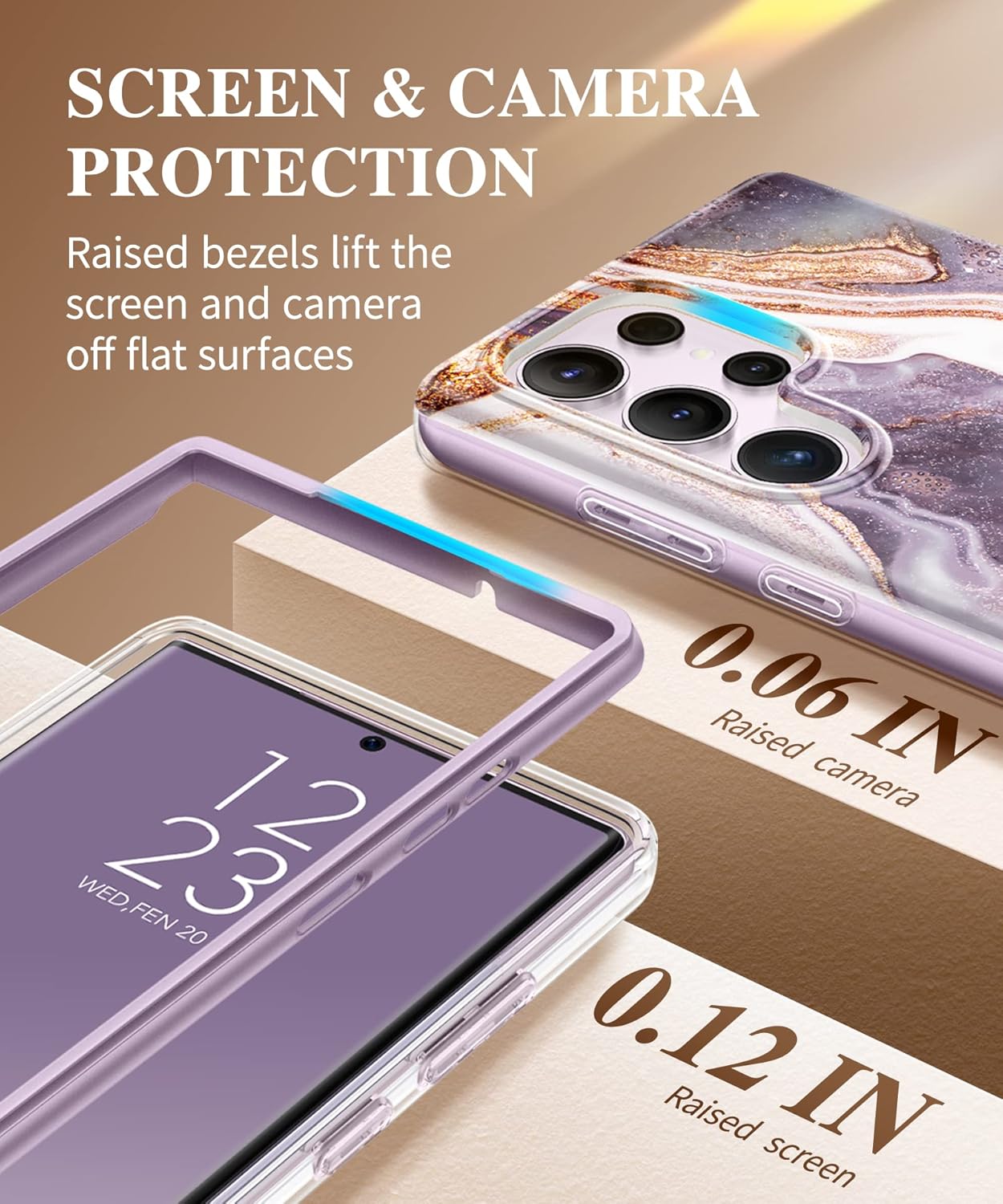 GVIEWIN Funda para Samsung Galaxy S23 Ultra 5G de 6.8 pulgadas, cubierta de lente de cámara grado militar a prueba de golpes, sin protector de