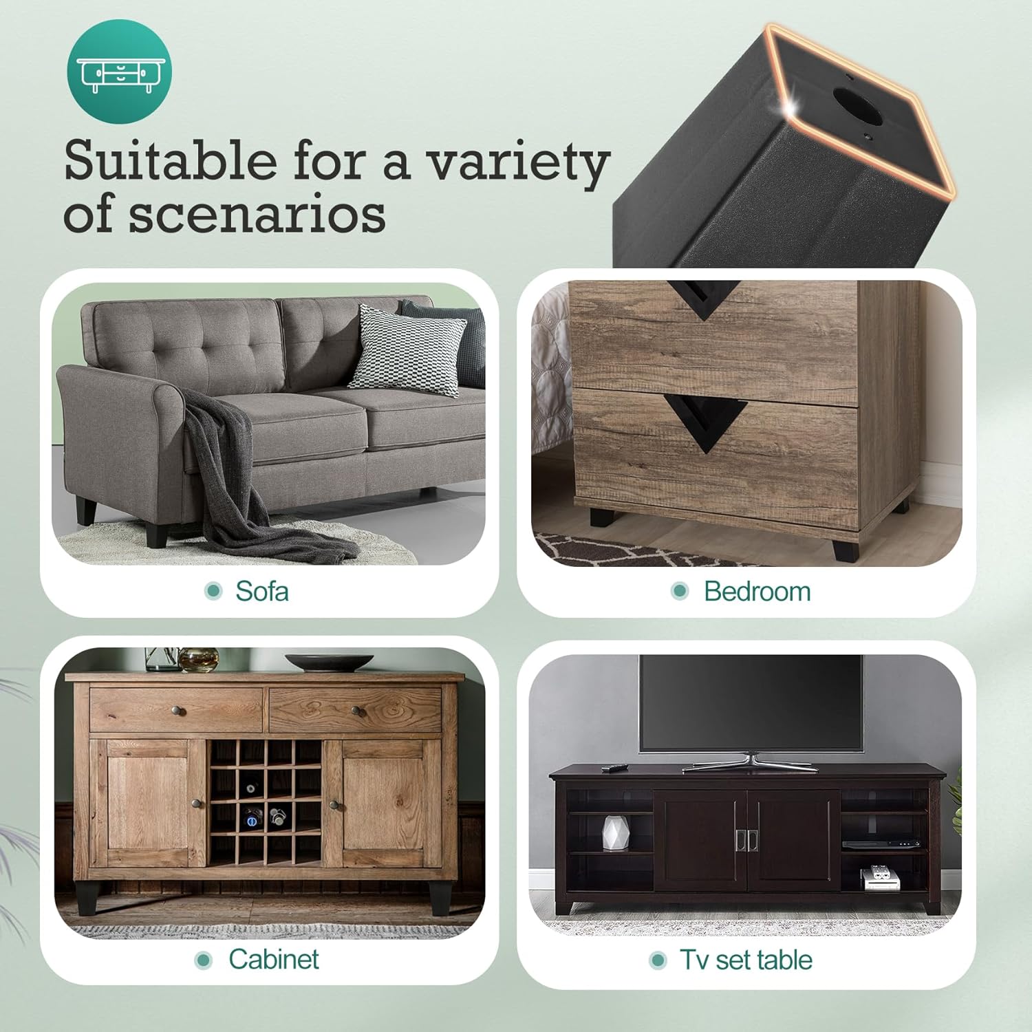 8 patas de plástico para muebles de 3 pulgadas, patas de sofá negras, patas cuadradas para muebles, patas de repuesto para sofá con tuercas de placa