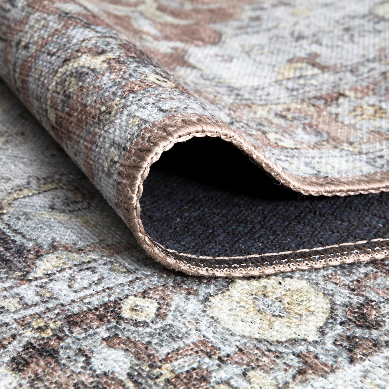 Bloom Rugs Alfombra lavable antideslizante de 4 x 6 pies  Alfombra tradicional de medallón color rubor y beige para sala de estar, dormitorio,